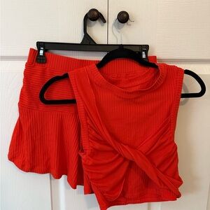 Free People Red/Orange Ribbed Tank and Short Set